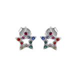 Sterling Silver Rhodium Plated Rainbow CZ Stud Earrings