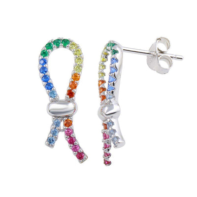 Sterling Silver Rhodium Plated Rainbow Tie Knot Earrings