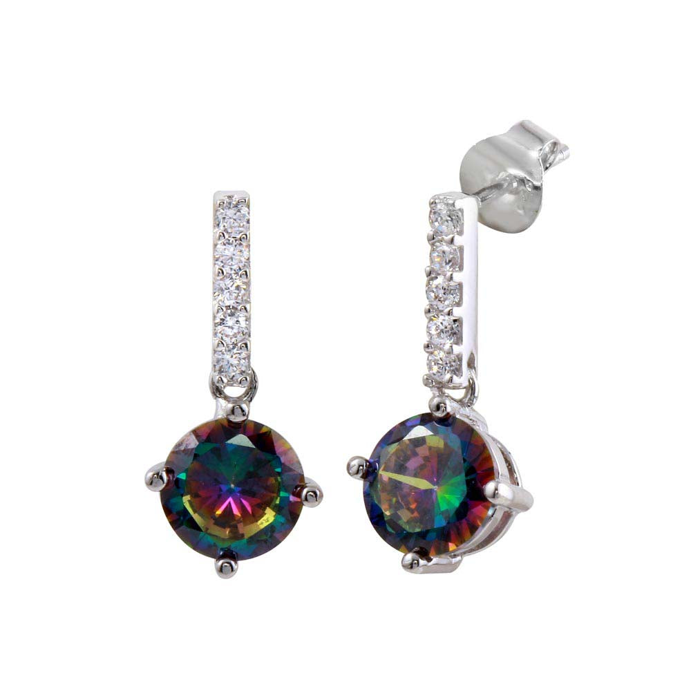 Sterling Silver Rhodium Plated Dangling CZ Synthetic Mystic Topaz Earrings