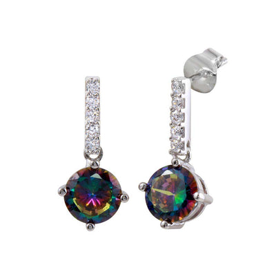Sterling Silver Rhodium Plated Dangling CZ Synthetic Mystic Topaz Earrings