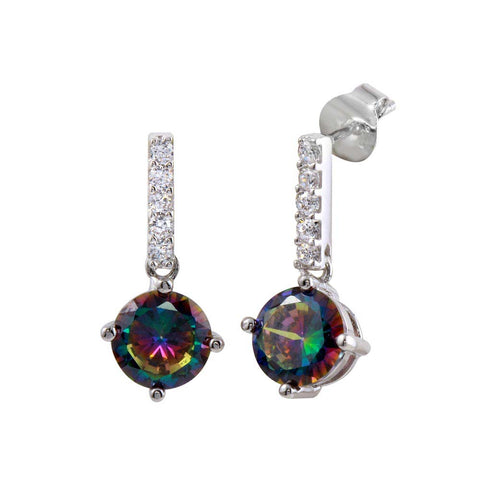 Sterling Silver Rhodium Plated Dangling CZ Synthetic Mystic Topaz Earrings