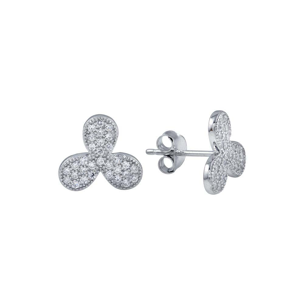 Sterling Silver Rhodium Plated Clover Leaf CZ Earrings