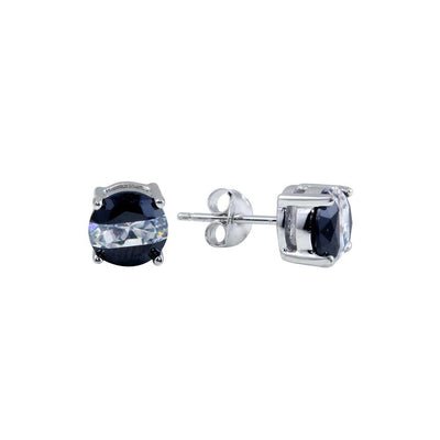 Sterling Silver Rhodium Plated Two Toned CZ Stud Earrings