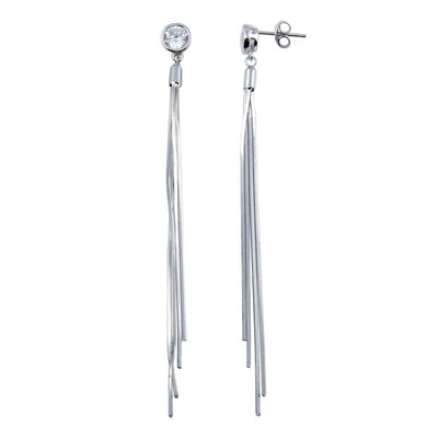 Sterling Silver Rhodium Plated Round CZ Center Snake SQ Dangling Earrings