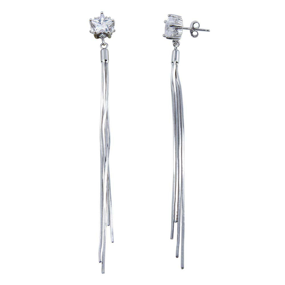 Sterling Silver Rhodium Plated Star CZ Center Snake SQ Dangling Earrings