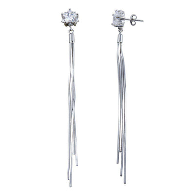 Sterling Silver Rhodium Plated Star CZ Center Snake SQ Dangling Earrings