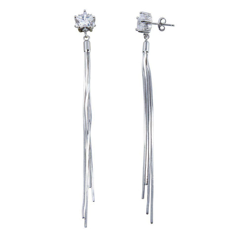 Sterling Silver Rhodium Plated Star CZ Center Snake SQ Dangling Earrings