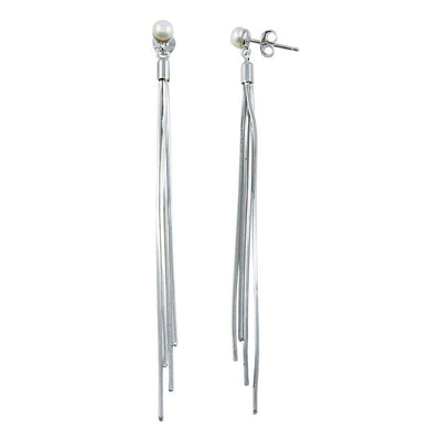 Sterling Silver Rhodium Plated Synthetic Center Snake SQ Dangling Earrings