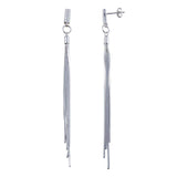 Sterling Silver Rhodium Plated CZ Bar Snake SQ Dangling Earrings