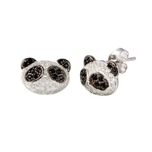 Load image into Gallery viewer, Sterling Silver Rhodium Plated CZ Encrusted Panda Stud Earrings