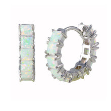 Load image into Gallery viewer, Sterling Silver Rhodium Plated Opal Huggie Earrings