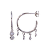 Sterling Silver Rhodium Plated Semi Hoop CZ Circular Earrings