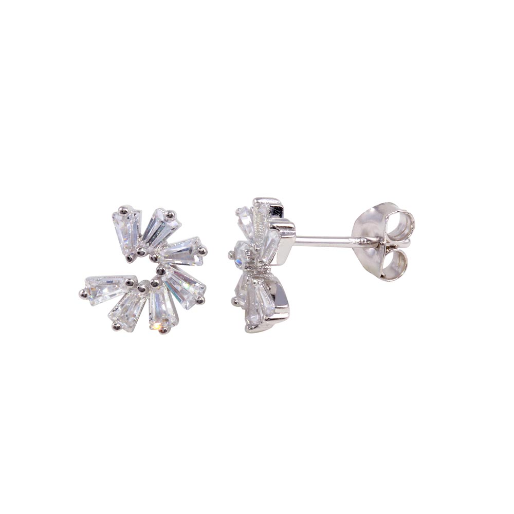 Sterling Silver Rhodium Plated Baguette CZ Circle Earrings