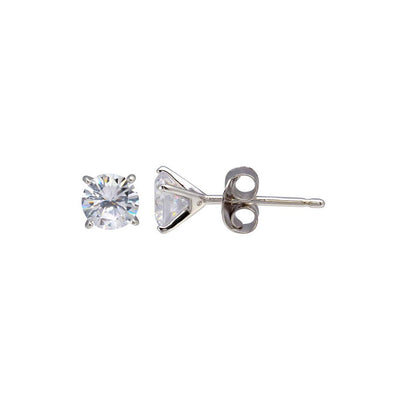 Sterling Silver Rhodium Plated Round CZ Stud Earrings