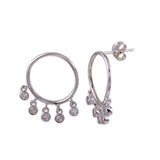 Sterling Silver Rhodium Plated Semi Hoop CZ Circular Earrings