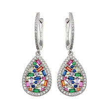 Load image into Gallery viewer, Sterling Silver Rhodium Plated Multi Color Teardrop CZ Dangling Earrings - silverdepot