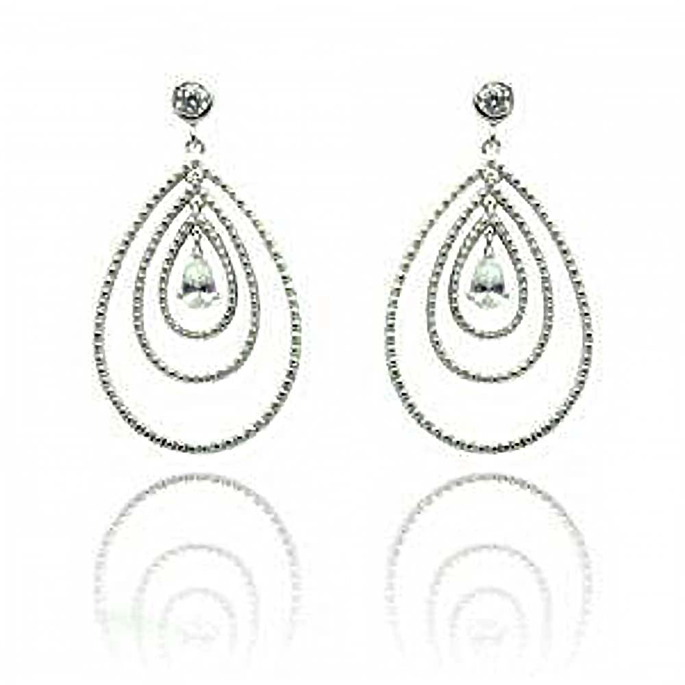 Sterling Silver Nickel Free Rhodium Plated Round Teardrop Dangling Stud Earrings With CZ Stones