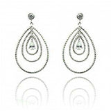 Sterling Silver Nickel Free Rhodium Plated Round Teardrop Dangling Stud Earrings With CZ Stones