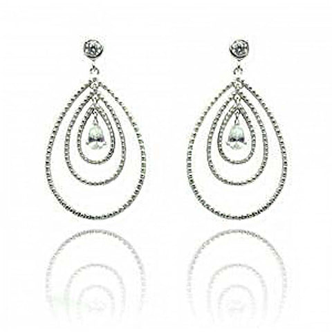 Sterling Silver Nickel Free Rhodium Plated Round Teardrop Dangling Stud Earrings With CZ Stones