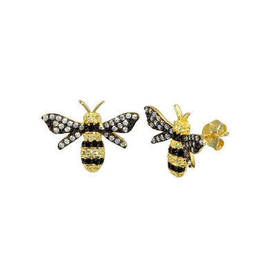 Sterling Silver Gold Plated CZ BumbleBee Stud Earrings - silverdepot