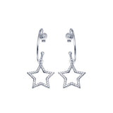 Sterling Silver CZ Semi Hoop Dangling Star Earrings