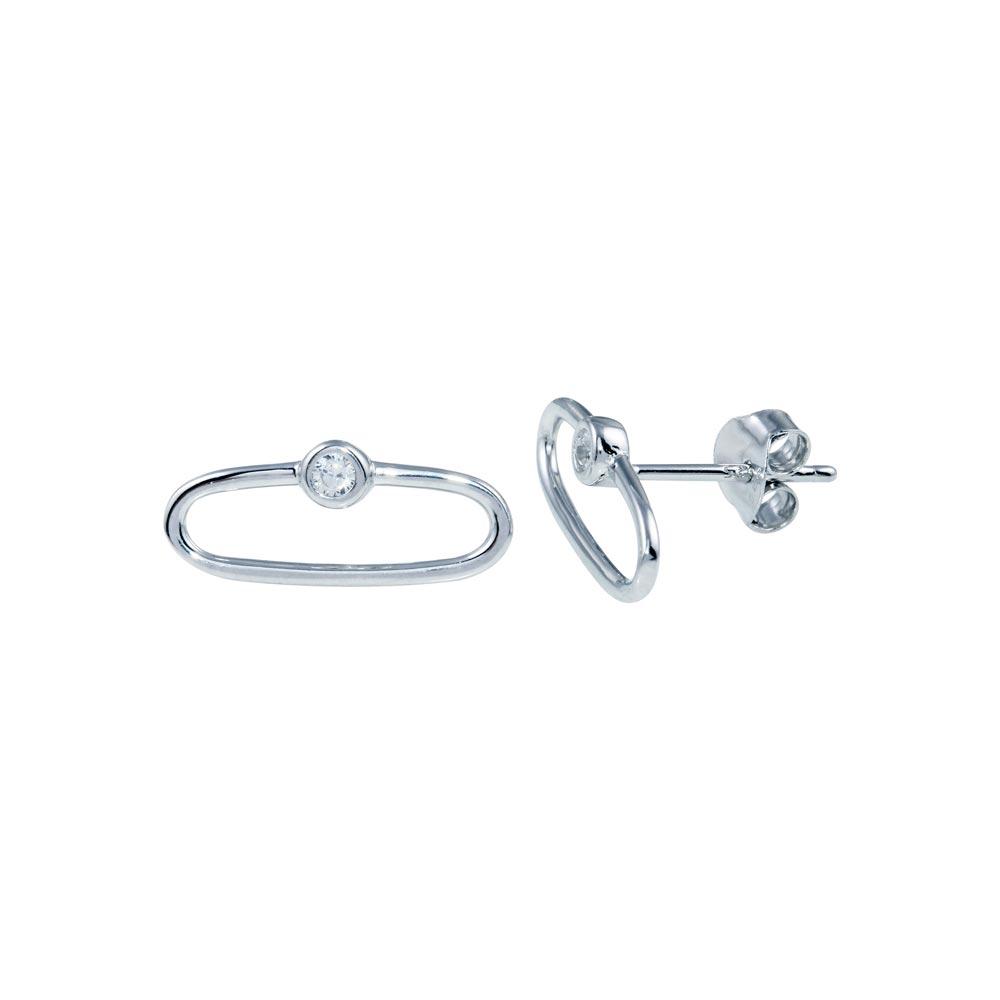 Sterling Silver Rhodium Plated CZ Paperclip Stud Earrings