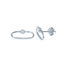 Load image into Gallery viewer, Sterling Silver Rhodium Plated CZ Paperclip Stud Earrings