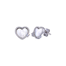 Load image into Gallery viewer, Sterling Silver Rhodium Plated CZ MOP Heart Stud Earrings