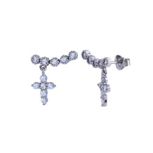 Load image into Gallery viewer, Sterling Silver Rhodium Plated CZ Dangling Cross Earrings
