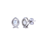 Sterling Silver Rhodium Plated Heart Pearl Fish Earrings