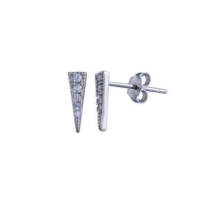 Sterling Silver Rhodium Plated Bar CZ Stud Earrings