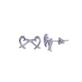 Sterling Silver Rhodium Plated Double Heart CZ Stud Earrings
