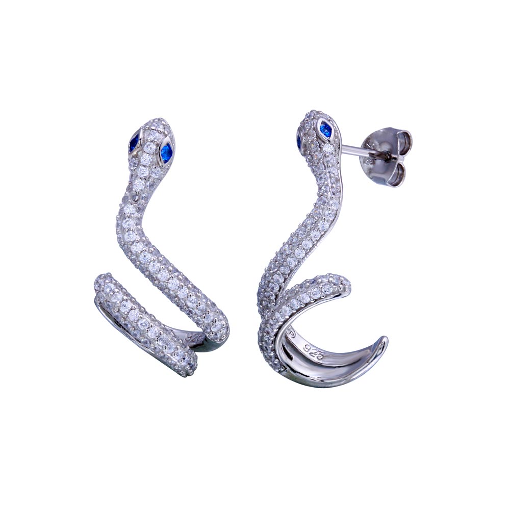 Sterling Silver Rhodium Plated Snake Earrings
