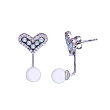 Load image into Gallery viewer, Sterling Silver Rhodium Plated Heart Mother Of Pearl CZ Earrings