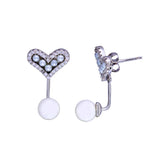 Sterling Silver Rhodium Plated Heart Mother Of Pearl CZ Earrings