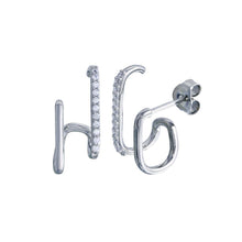 Load image into Gallery viewer, Sterling Silver Platinum Plated Vertical Lobe Hugging CZ Earrings