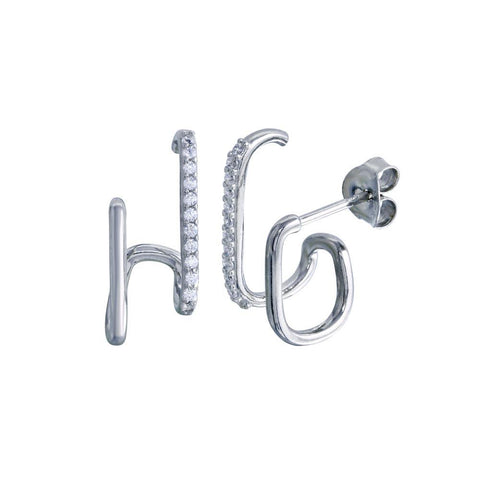 Sterling Silver Platinum Plated Vertical Lobe Hugging CZ Earrings