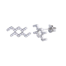 Load image into Gallery viewer, Sterling Silver Platinum Plated Aquarius CZ Zodiac Sign Earrings