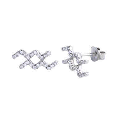 Sterling Silver Platinum Plated Aquarius CZ Zodiac Sign Earrings