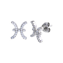 Load image into Gallery viewer, Sterling Silver Platinum Plated Pisces CZ Zodiac Sign Earrings