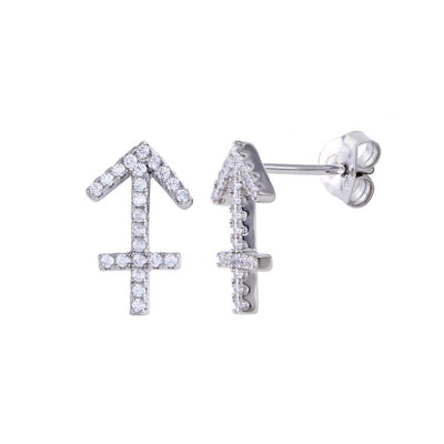 Sterling Silver Platinum Plated Sagittarius CZ Zodiac Sign Earrings