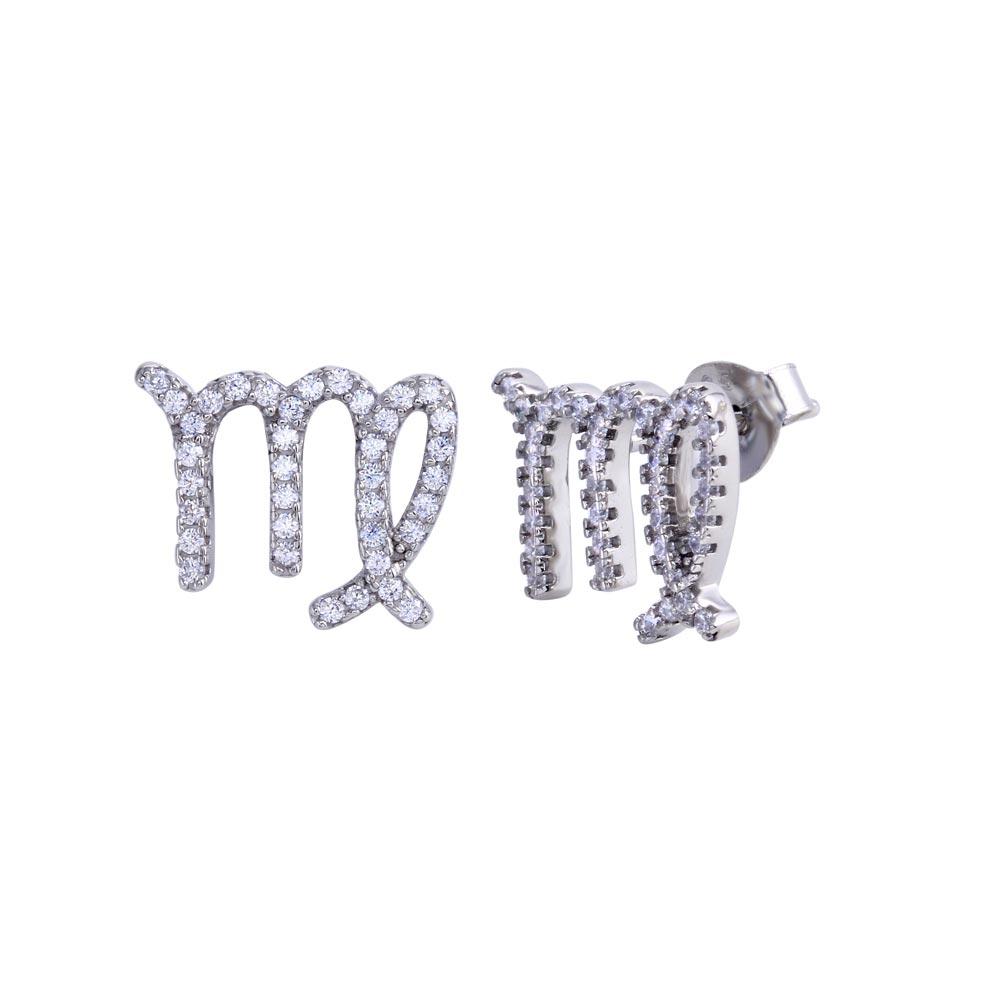 Sterling Silver Platinum Plated Virgo CZ Zodiac Sign Earrings