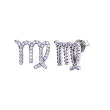 Load image into Gallery viewer, Sterling Silver Platinum Plated Virgo CZ Zodiac Sign Earrings