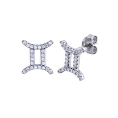Sterling Silver Platinum Plated Gemini CZ Zodiac Sign Earrings