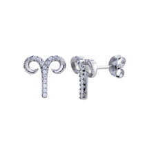 Load image into Gallery viewer, Sterling Silver Platinum Plated Aries CZ Zodiac Sign Earrings