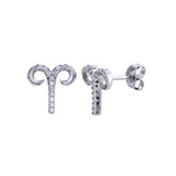 Sterling Silver Platinum Plated Aries CZ Zodiac Sign Earrings