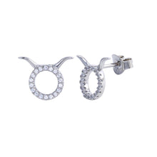 Load image into Gallery viewer, Sterling Silver Platinum Plated Taurus CZ Zodiac Sign Earrings