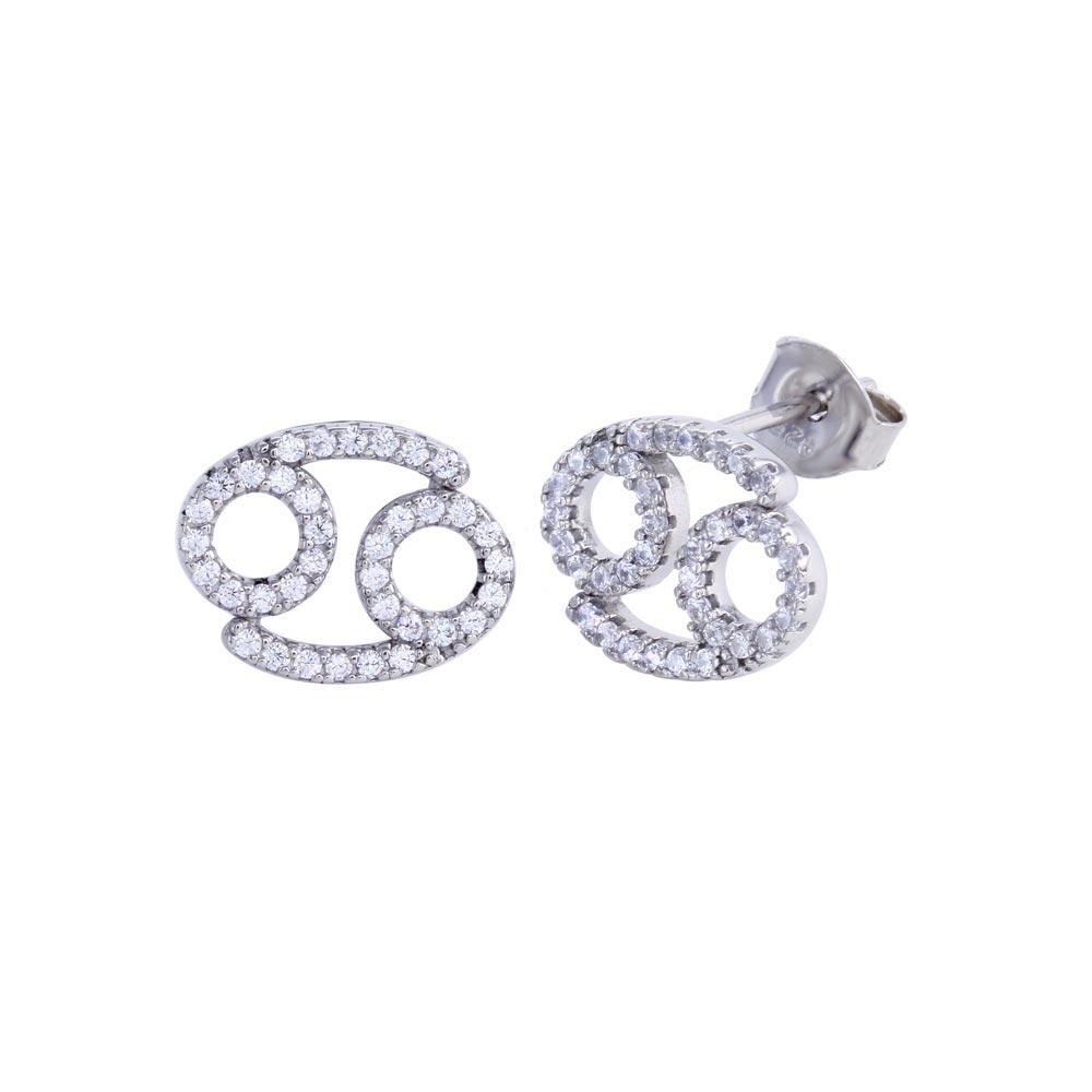 Sterling Silver Rhodium Plated Cancer CZ Zodiac Sign Earrings