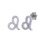 Sterling Silver Rhodium Plated Leo CZ Zodiac Sign Earrings