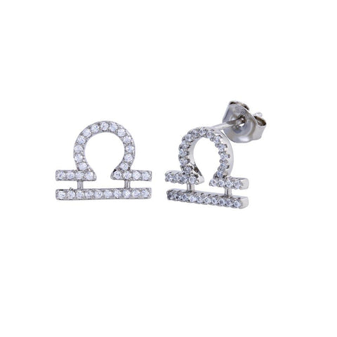 Sterling Silver Rhodium Plated Libra CZ Zodiac Sign Earrings